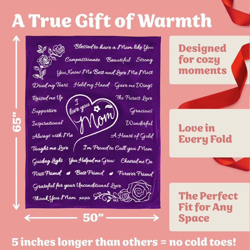 ButterTree Birthday Gifts for Mom -Soft Purple Blanket with Meaningful Words, Sentimental Gift for Women, Cozy Fleece Throw for Momâ€™s Birthday or Special Occasions - Image 3